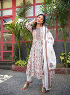 Yufta Women White Paisley Printed Regular Sequinned Pure Cotton Kurta with Palazzo & With Dupatta | Grab2Buy