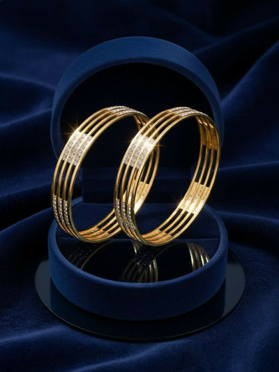 NVR Women Set of 2 Gold Plated CZ Stone Kada Bangle