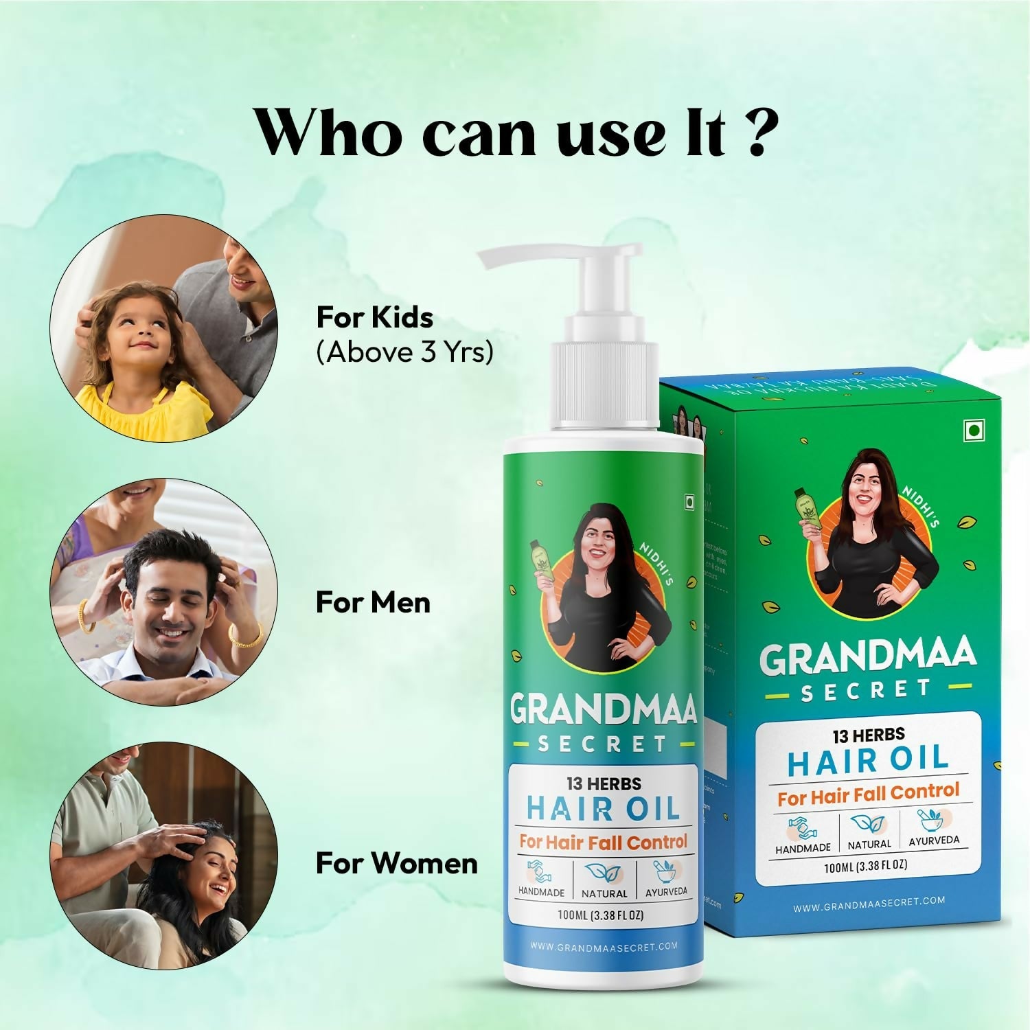Nidhi's Grandmaa Secret 13 Herbs Hair Oil Handmade Natural Hair Oil With Coconut Oil, Curry Leaves & More Hair Fall Control Oil For Dry Damaged Hair | Grab2Buy