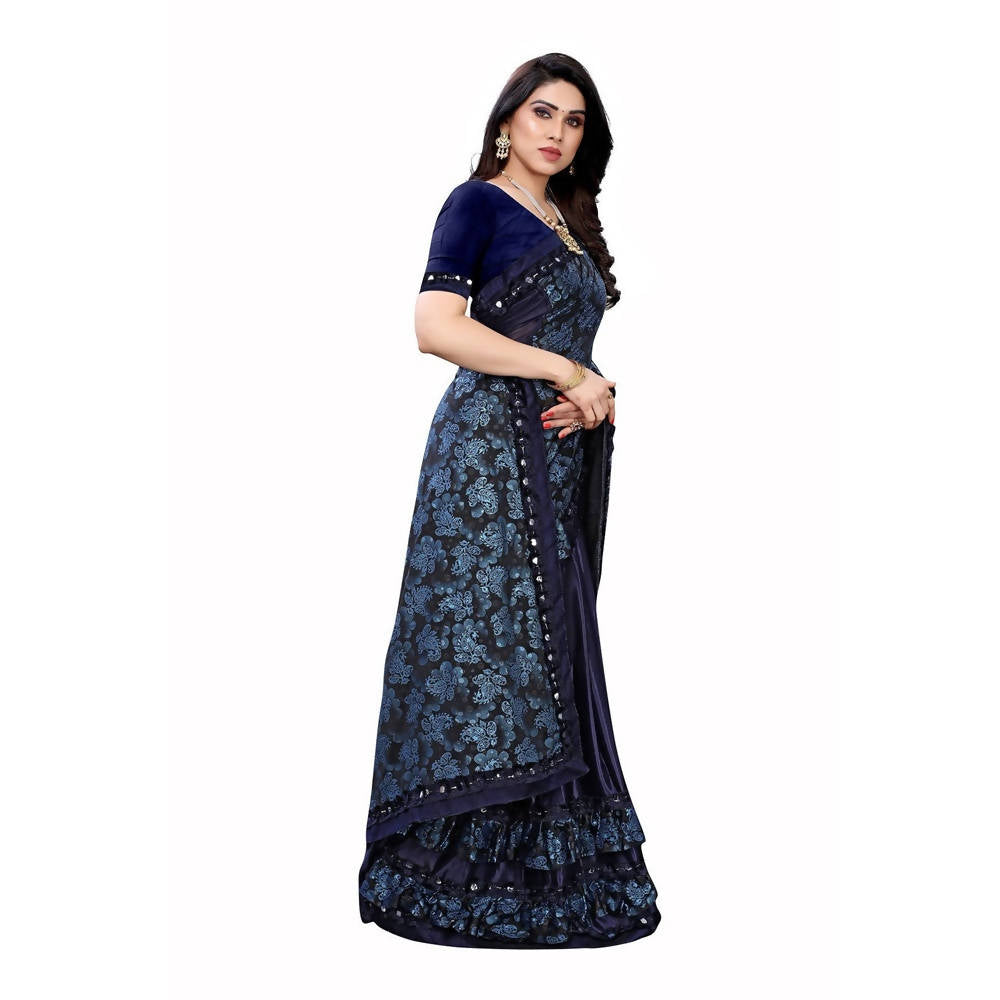 Vamika Blue Lycra Designer Saree (Niya Blue) | Grab2Buy