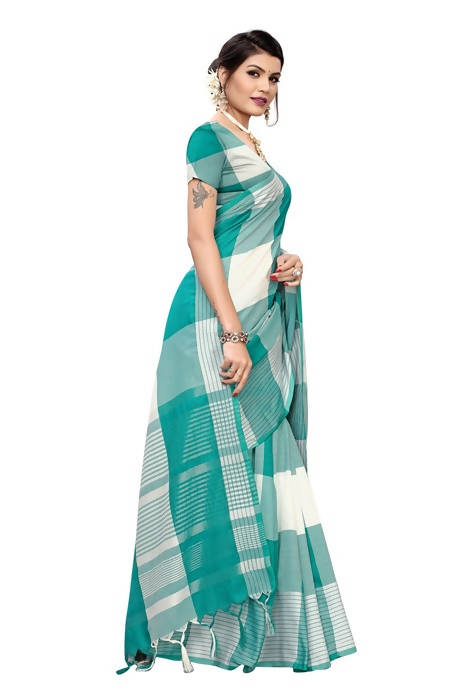 Vamika White Cotton Silk Weaving Saree (Gamma Checks White) | Grab2Buy