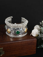 Joban Fashion Women Green Stone Silver Tone Bangle