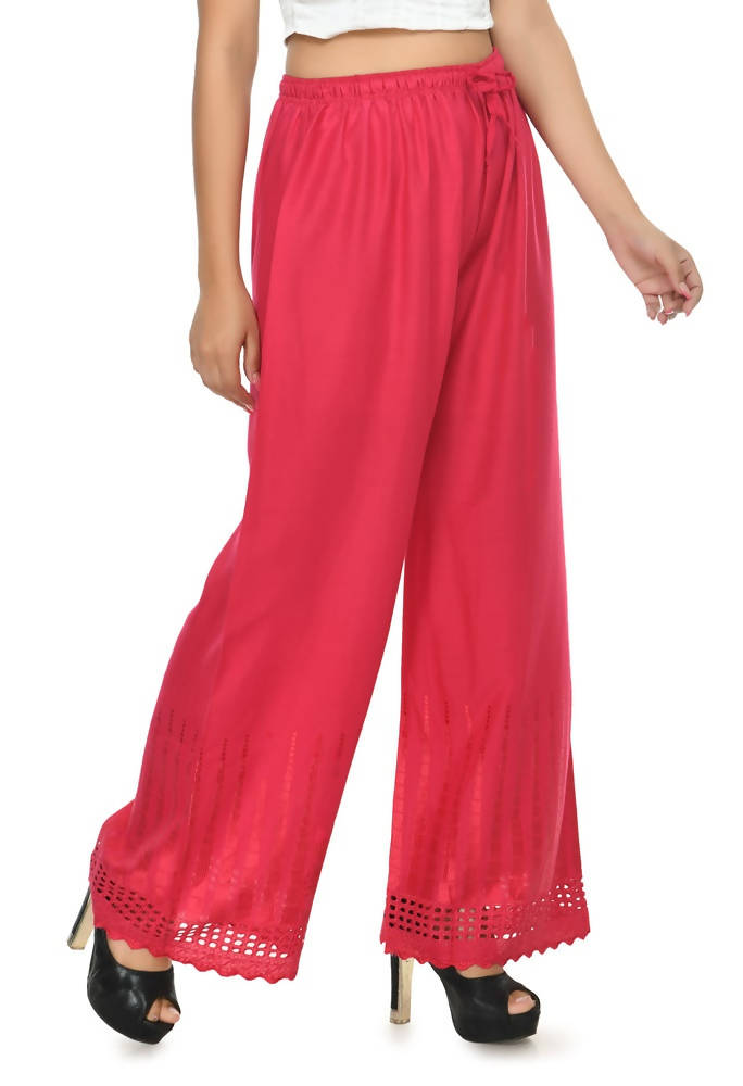 Mominos Fashion Moeza Reyon Cotton Magenta Cut Work Palazzo | Grab2Buy