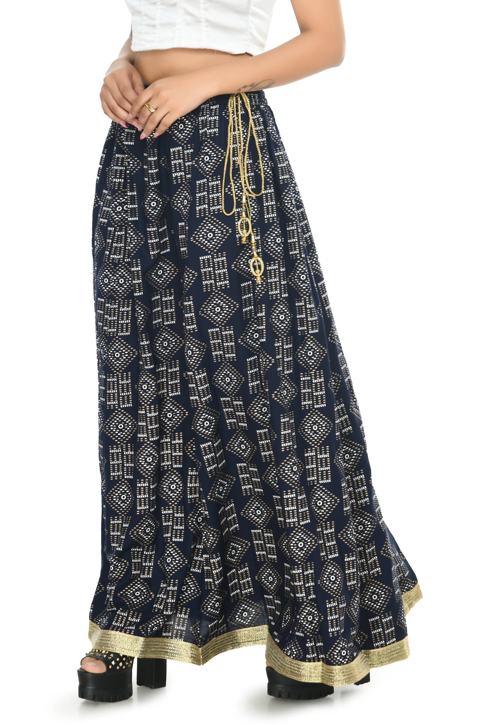 Mominos Fashion Moeza Cotton Navy Blue Printed Lehenga (Lancha) | Grab2Buy