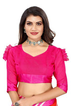 Vamika Pink and Orange Linen Satin Border Saree | Grab2Buy