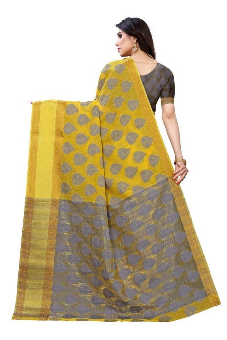 Vamika Yellow Jari Work Cotton Silk Saree (RIDHIMA YELLOW) | Grab2Buy