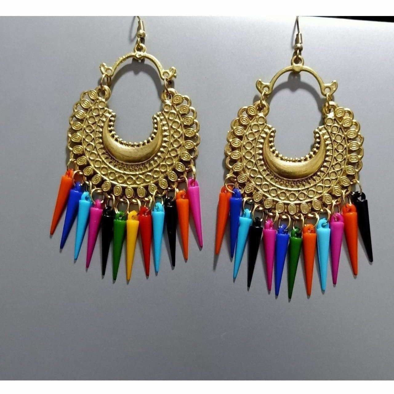 MS Fashion India Beautiful Design On Gold Color Chandbali Brass Drops Earrings | Grab2Buy