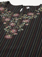 Yufta Women Black Yoke Design Kantha Work Floral Kurta | Grab2Buy