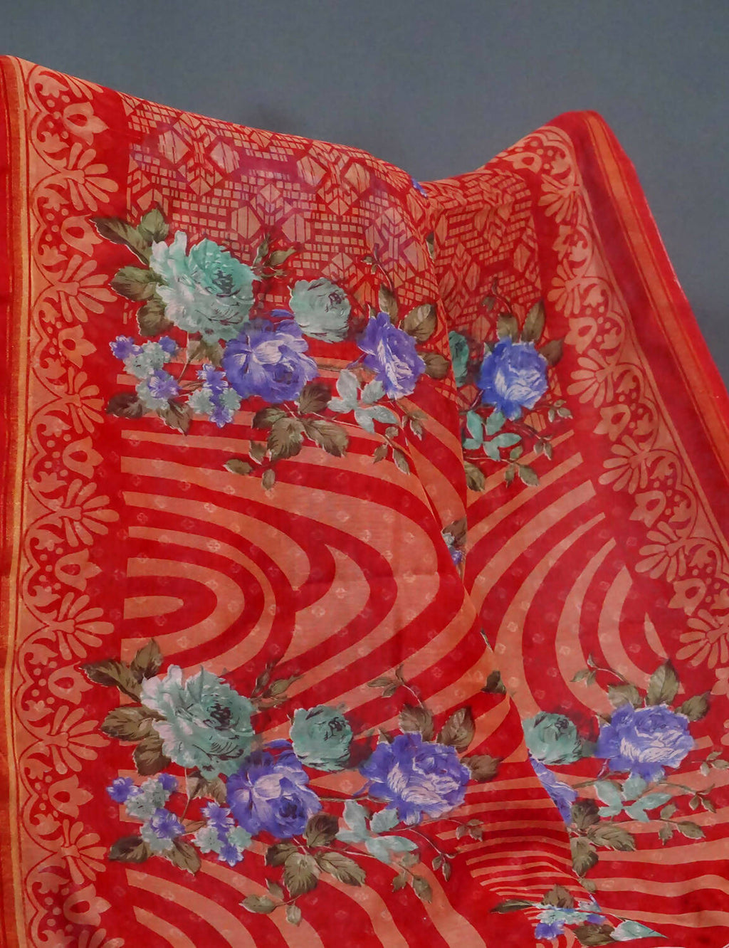 Shades Of Red Floral Design Semi Chanderi Saree By Gayathri Reddy Designer Studio | Grab2Buy