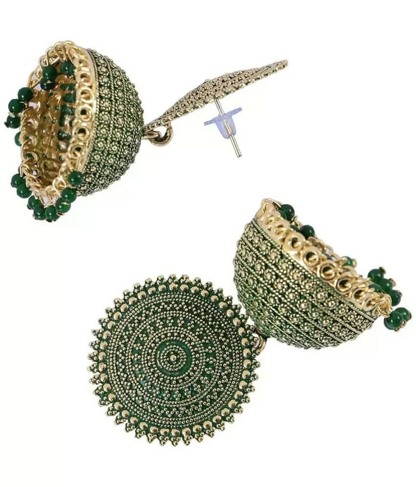 Mominos Fashion Joharkamal Gold-Polished Meenakari Jhumkas For Women & Girls (Green) | Grab2Buy