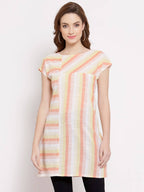 Myshka Women's Yellow Cotton Short Sleeve Round Neck Printed Casual Top | Grab2Buy