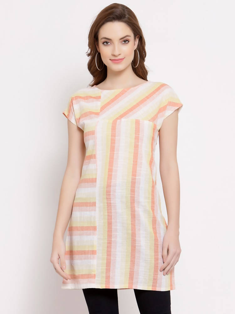 Myshka Women's Yellow Cotton Short Sleeve Round Neck Printed Casual Top | Grab2Buy