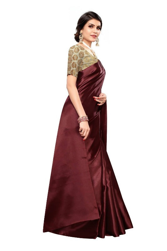 Vamika Maroon Satin Designer Saree (DUST MAROON) | Grab2Buy