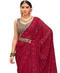 Maroon Georgette Swaroski Work Saree With Unstitched Blouse Piece - Juhi | Grab2Buy