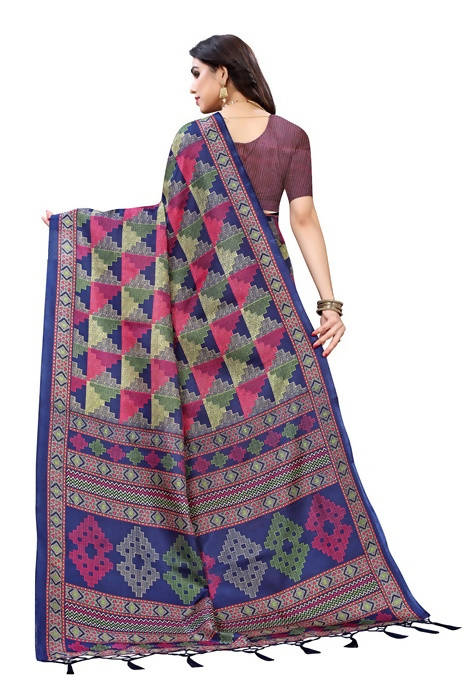 Vamika Blue Kalamkari Print With Jhalar Khadi Silk Saree (TANISHA BLUE) | Grab2Buy