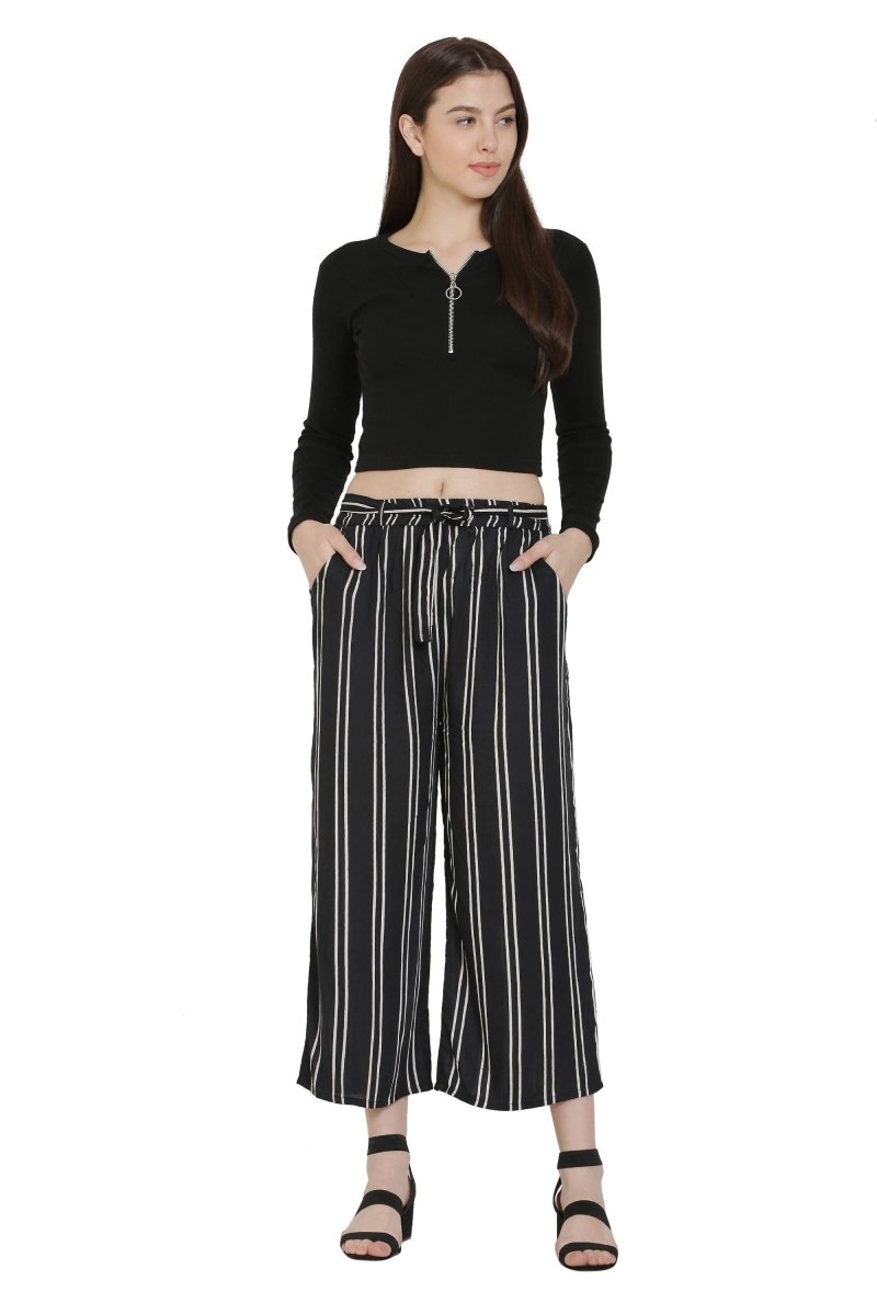 Asmaani Black Color Rayon Fabric Stripped Palazzo | Grab2Buy