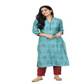Lagi Women's Turquoise Blue Printed Straight Kurta & Pant (MC41A) | Grab2Buy