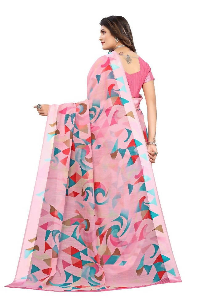 Vamika Pink Linen Satin Border Saree | Grab2Buy