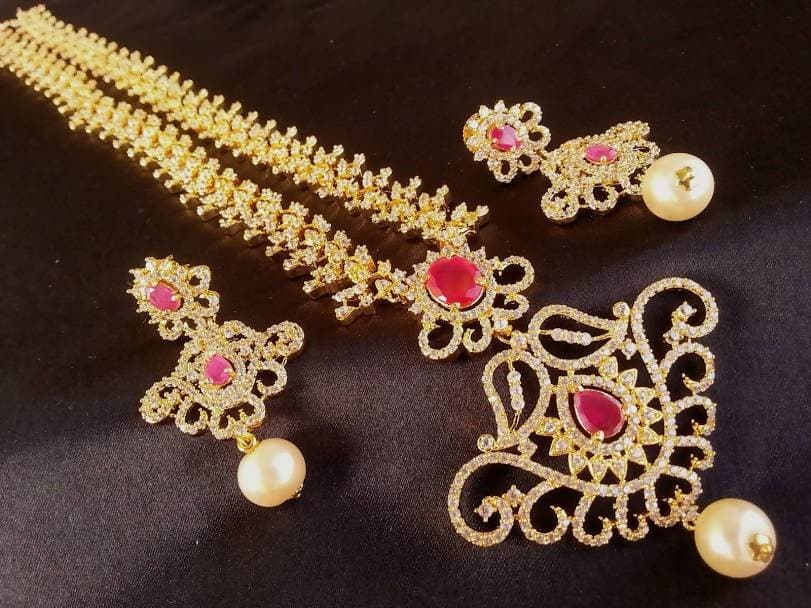 Traditional Ad Ruby Bridal Long Necklace Set | Grab2Buy