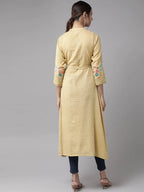Yufta Women Beige & Off White Striped Thread Work A-Line Kurta With Belt | Grab2Buy