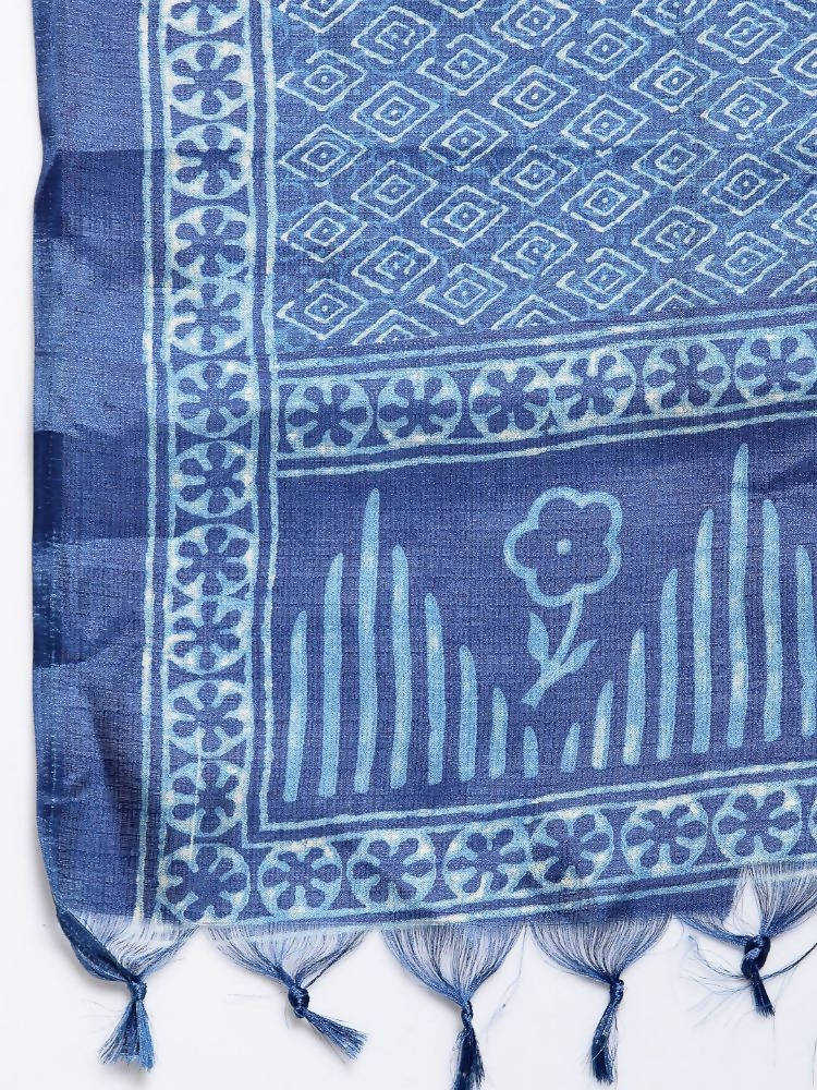 Myshka Women's Blue Cotton Print Casual Dupatta | Grab2Buy