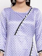 Myshka Women's Purple Silk Printed 3/4 Sleeve Round Neck Casual Anarkali Kurta Dupatta Set | Grab2Buy
