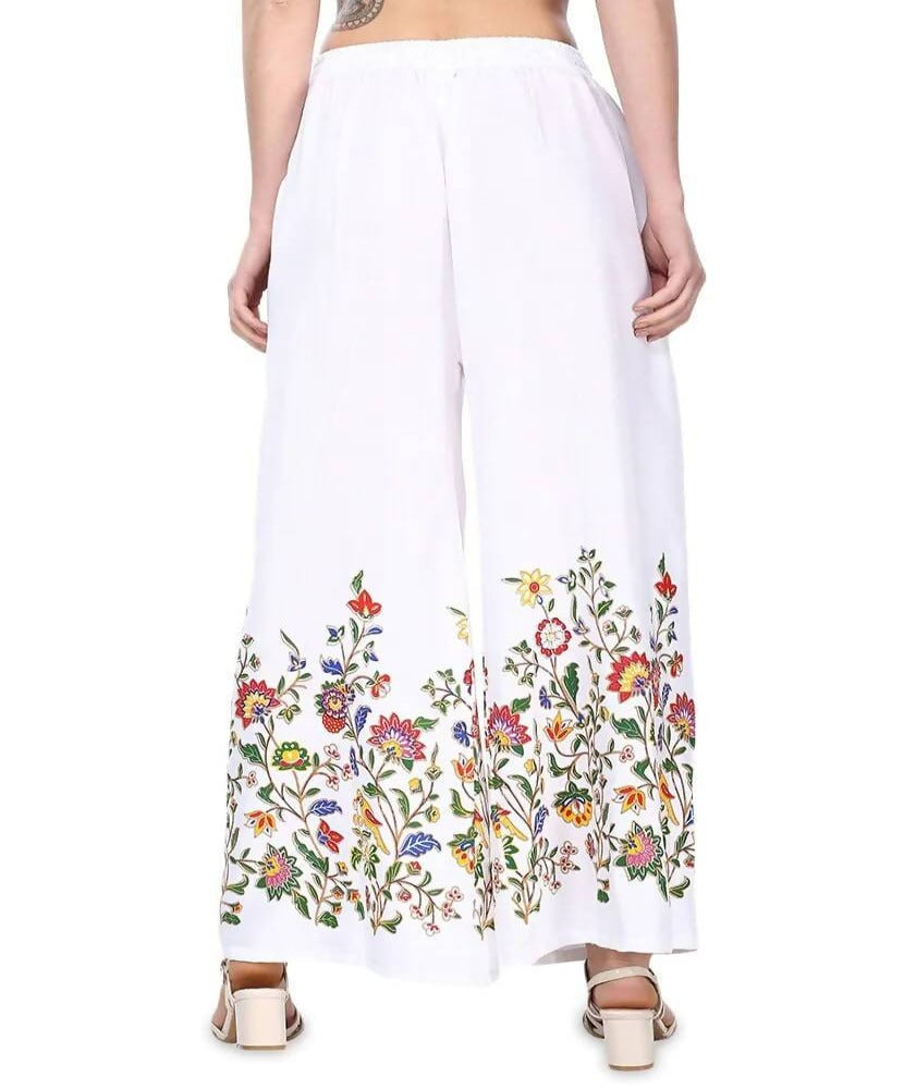 Mominos Fashion White Floral Design Palazzo | Grab2Buy