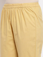 Myshka Women's Cream Cotton Solid Casual Trouser | Grab2Buy