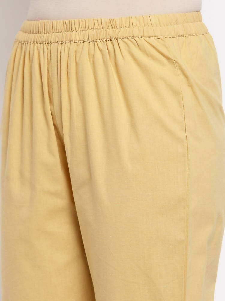 Myshka Women's Cream Cotton Solid Casual Trouser | Grab2Buy