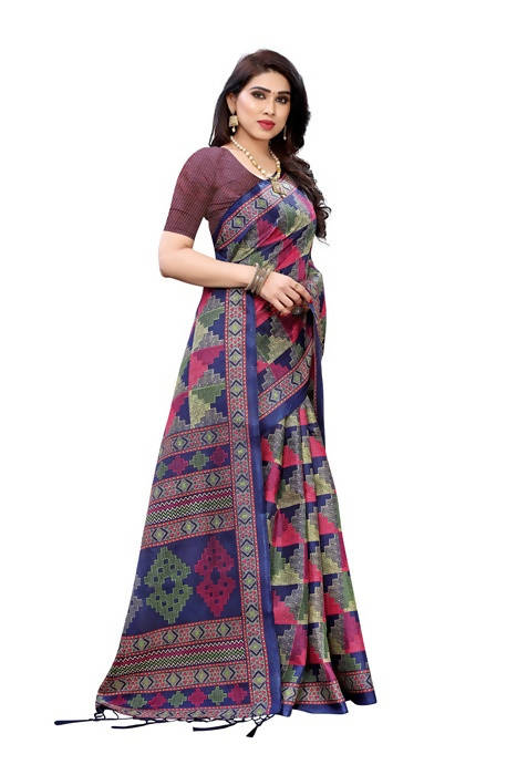 Vamika Blue Kalamkari Print With Jhalar Khadi Silk Saree (TANISHA BLUE) | Grab2Buy