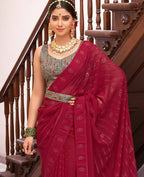Maroon Georgette Swaroski Work Saree With Unstitched Blouse Piece - Juhi | Grab2Buy