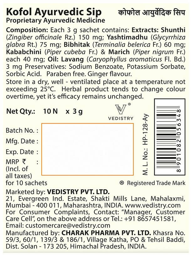 Charak Pharma Kofol Ayurvedic Sip Instant Kadha Sachet | Grab2Buy