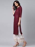 Yufta Women Maroon Self Design Kurta with Palazzo | Grab2Buy