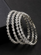 NVR Women's Set of 4 Silver-Plated CZ Stone-Studded Handcrafted Bangles | Grab2Buy