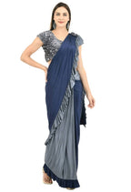 Mominos Fashion All Season Wear Gray And Blue Ruffled Ready To Wear Saree | Grab2Buy
