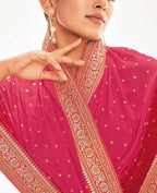 Pink Georgette Foil Printed Saree With Unstitched Blouse Piece - Nitya | Grab2Buy