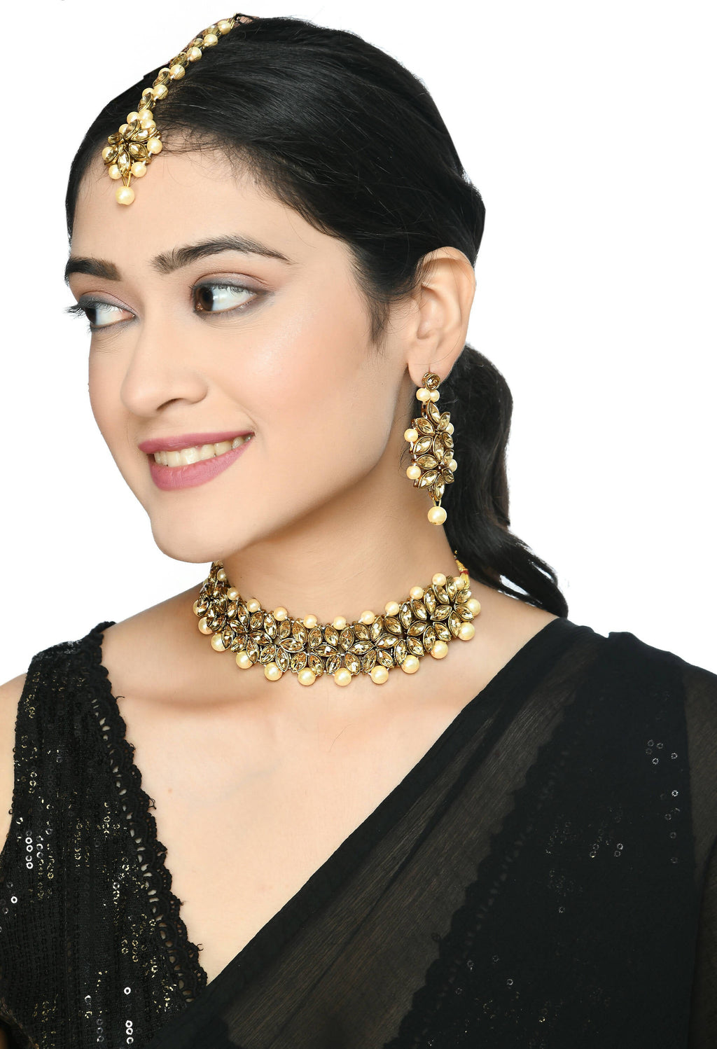 Mominos Fashion Johar Kamal Gold-Polished Brass Finish Kundan/Pearls Choker For Women (Golden) | Grab2Buy