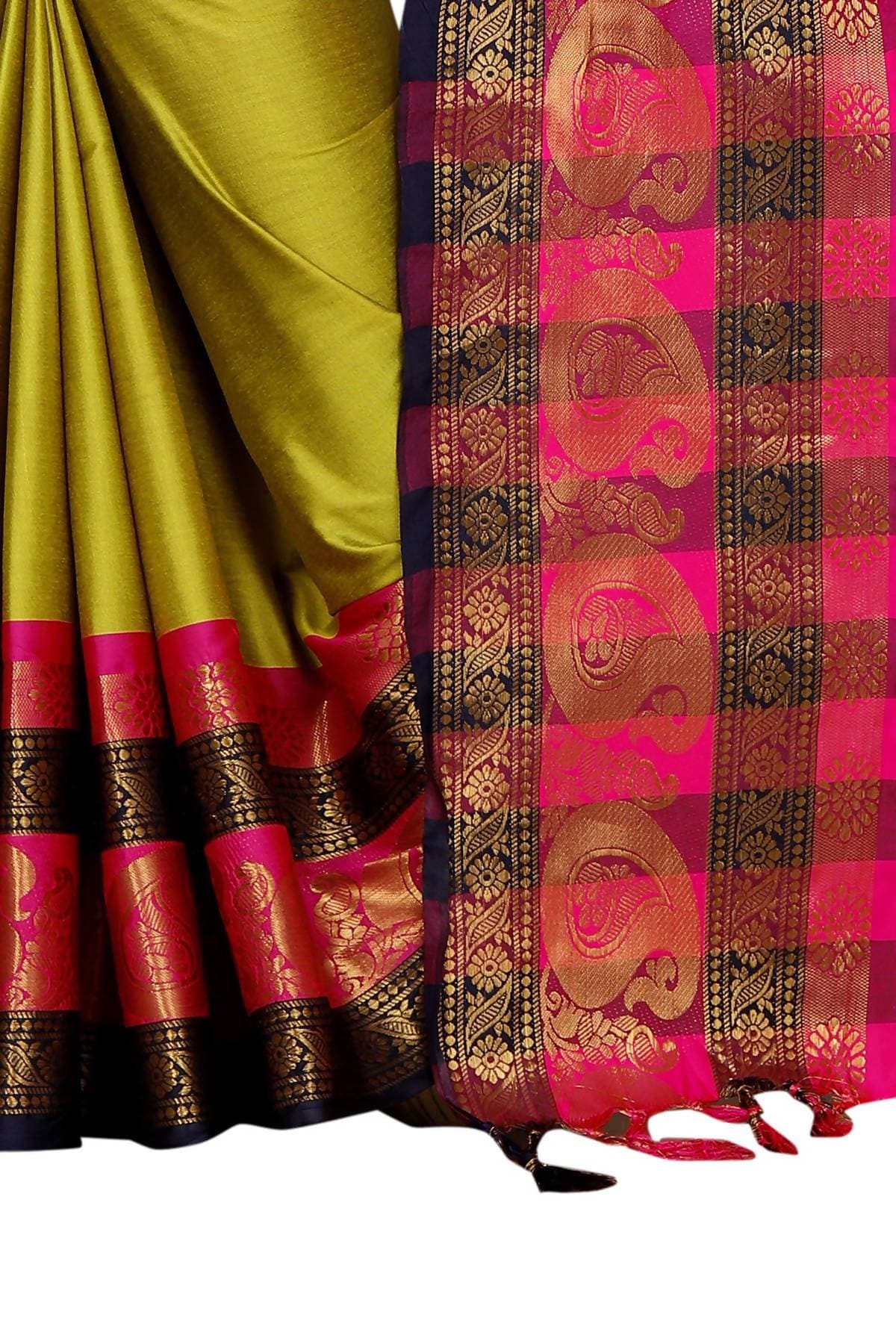 Vamika Banarasi Silk Mehandi Green Weaving Saree | Grab2Buy