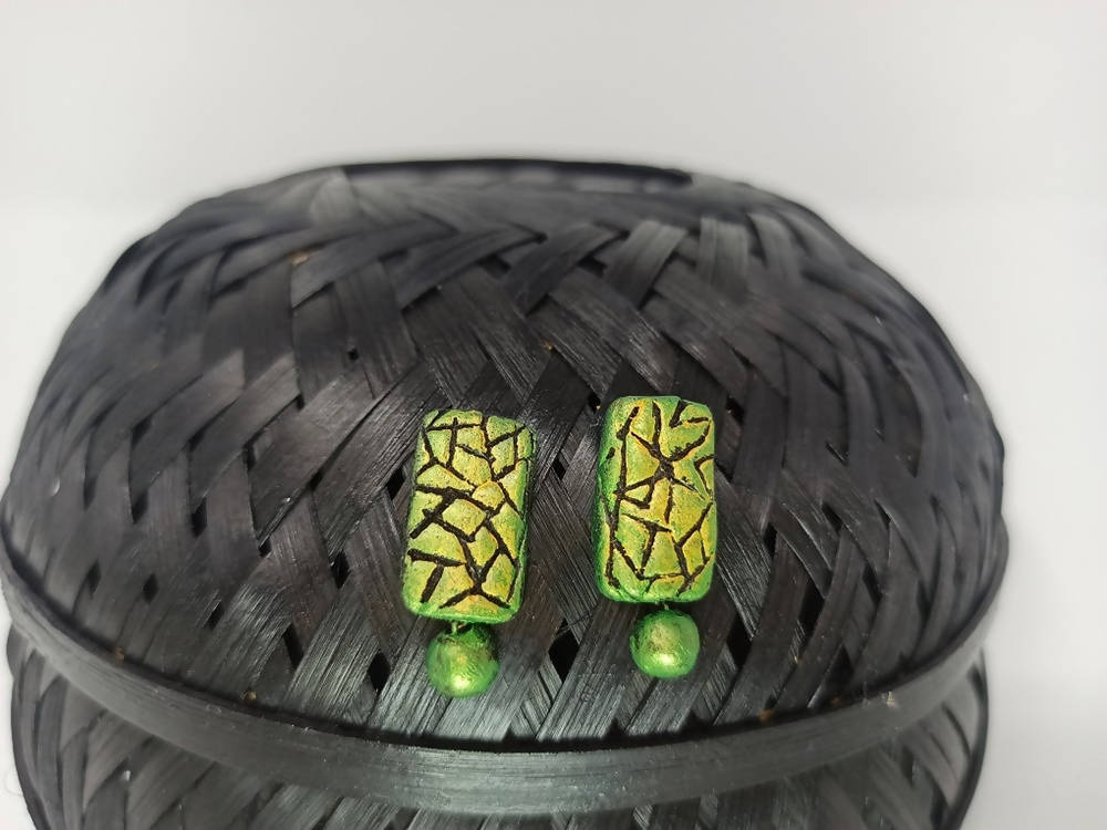 Terracotta New Glam Studs With Drops-Pearl Green | Grab2Buy