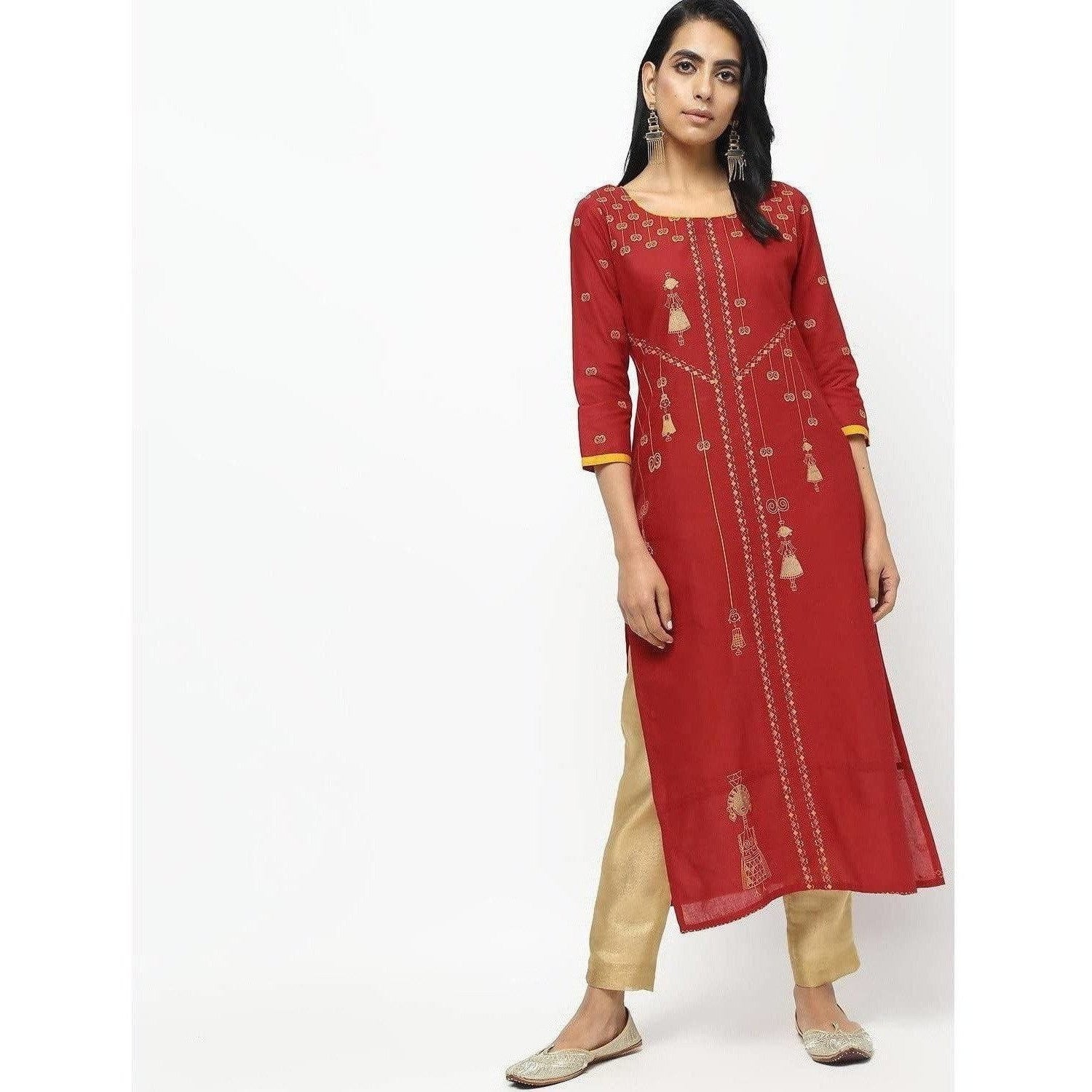 Cheera Red Straight Printed Kurta | Grab2Buy