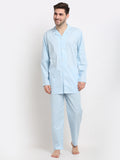 Jainish Men's Sky Cotton Striped Night Suits ( GNS 002Sky ) | Grab2Buy