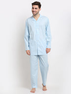 Jainish Men's Sky Cotton Striped Night Suits ( GNS 002Sky ) | Grab2Buy