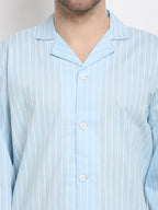 Jainish Men's Sky Cotton Striped Night Suits ( GNS 002Sky ) | Grab2Buy