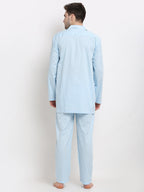 Jainish Men's Sky Cotton Striped Night Suits ( GNS 002Sky ) | Grab2Buy