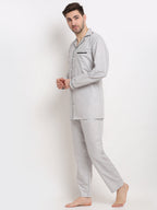 Jainish Men's Steel-Grey Cotton Solid Night Suits ( GNS 003Steel-Grey ) | Grab2Buy
