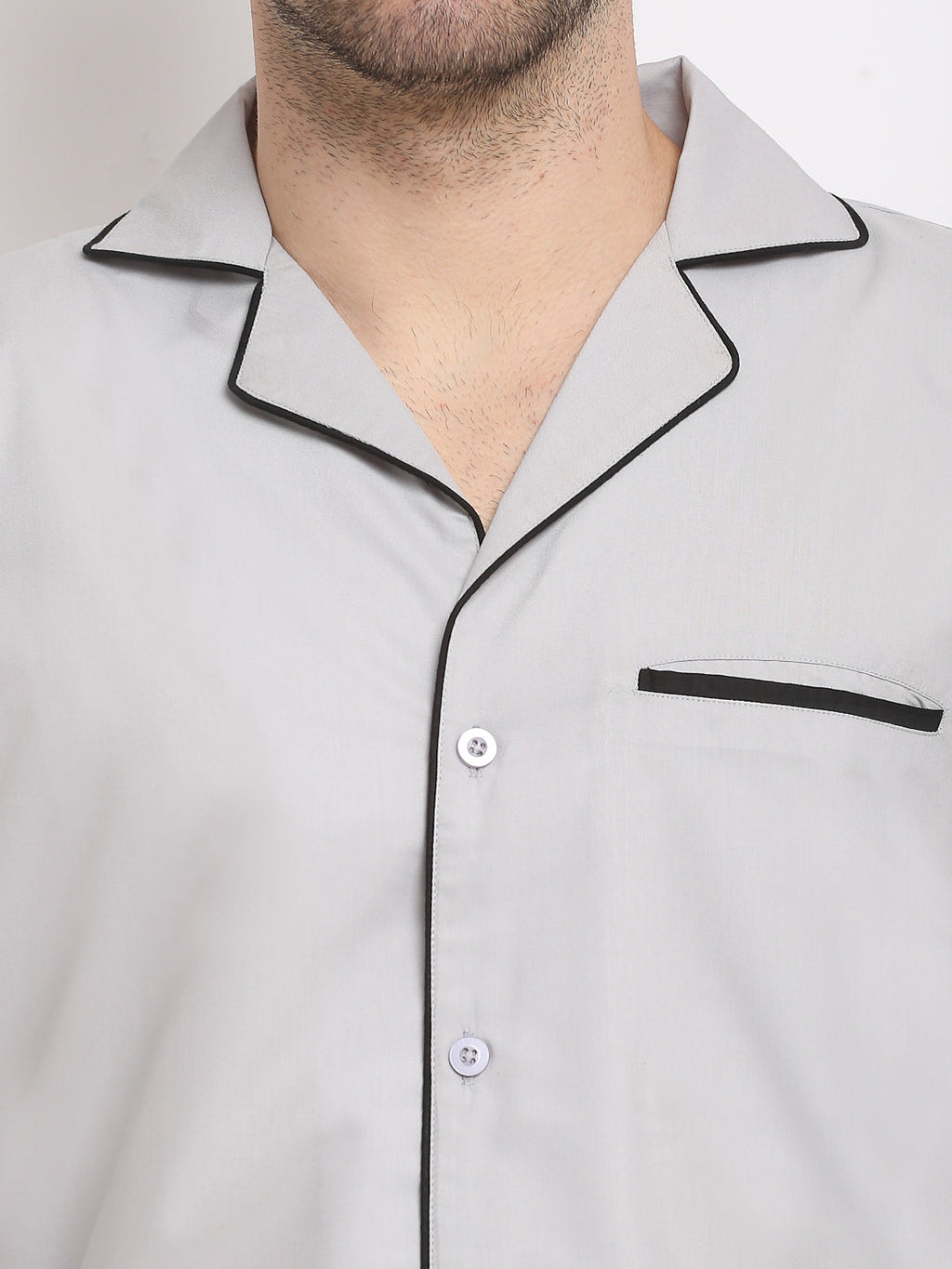 Jainish Men's Steel-Grey Cotton Solid Night Suits ( GNS 003Steel-Grey ) | Grab2Buy