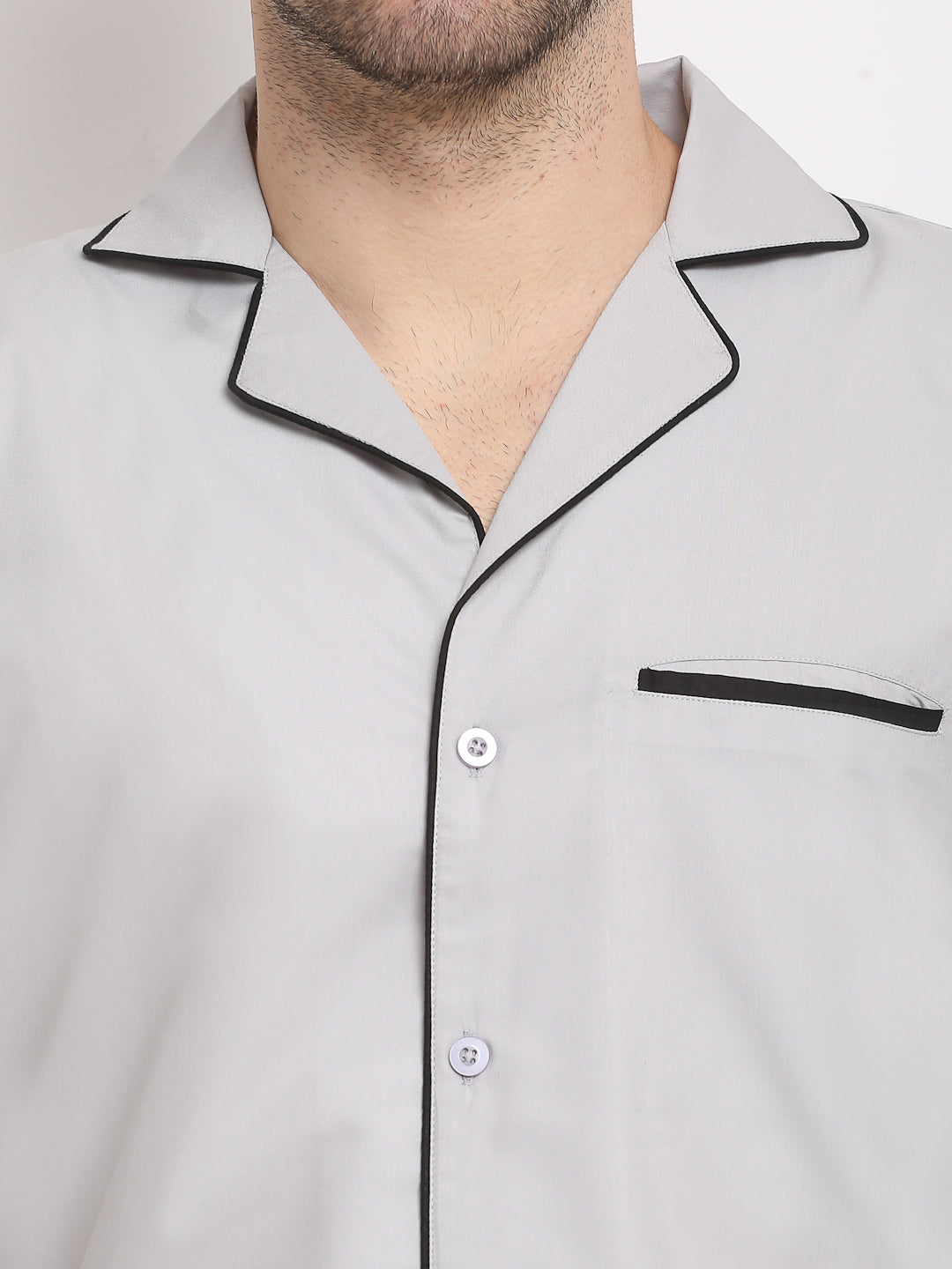 Jainish Men's Steel-Grey Cotton Solid Night Suits ( GNS 003Steel-Grey ) | Grab2Buy