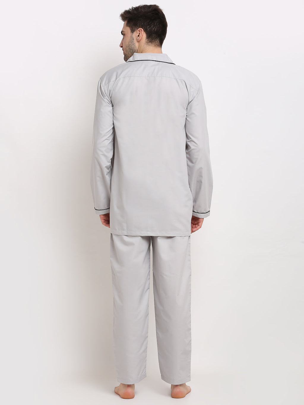 Jainish Men's Steel-Grey Cotton Solid Night Suits ( GNS 003Steel-Grey ) | Grab2Buy