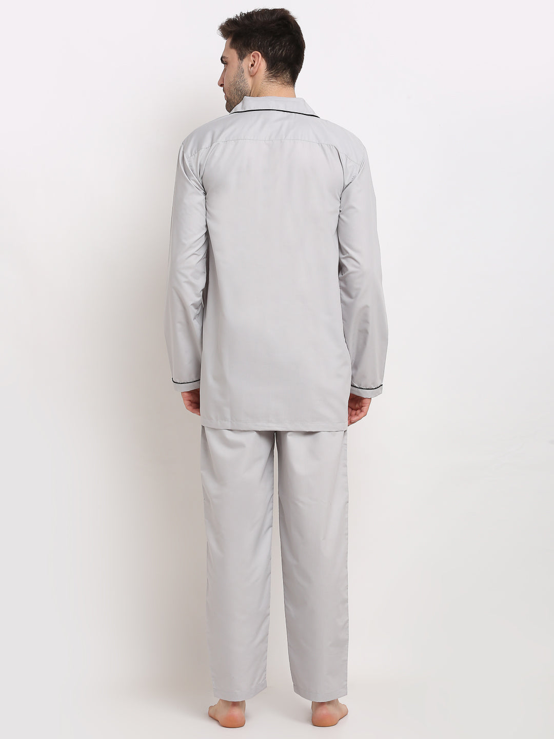 Jainish Men's Steel-Grey Cotton Solid Night Suits ( GNS 003Steel-Grey ) | Grab2Buy