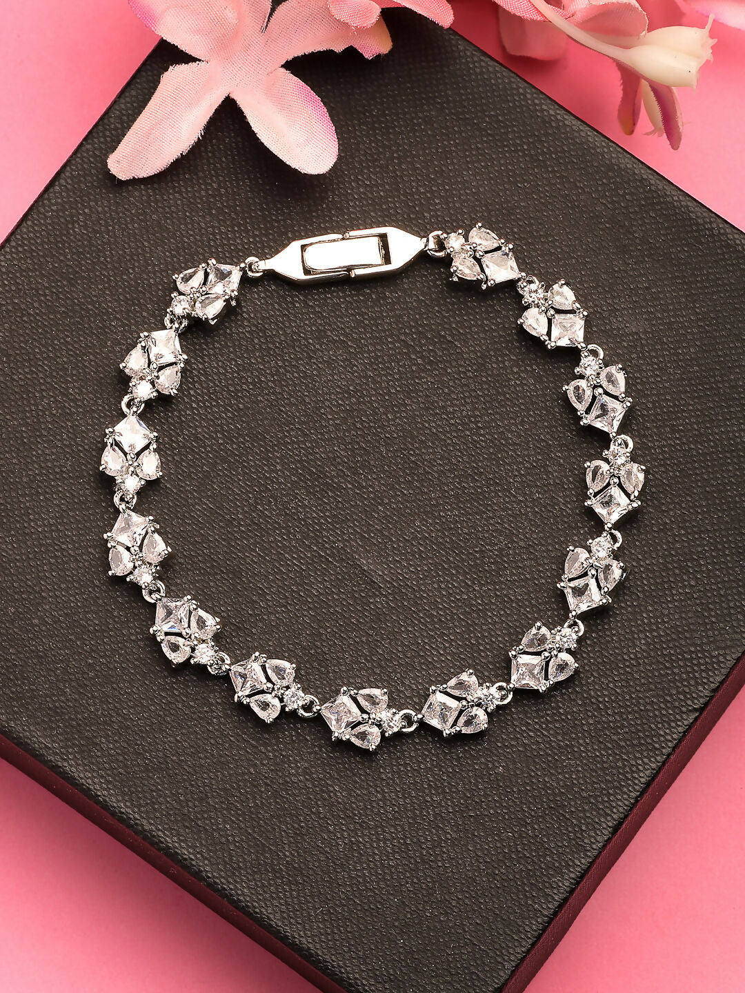 NVR Women's Silver-Toned Cubic Zirconia Link Bracelet | Grab2Buy